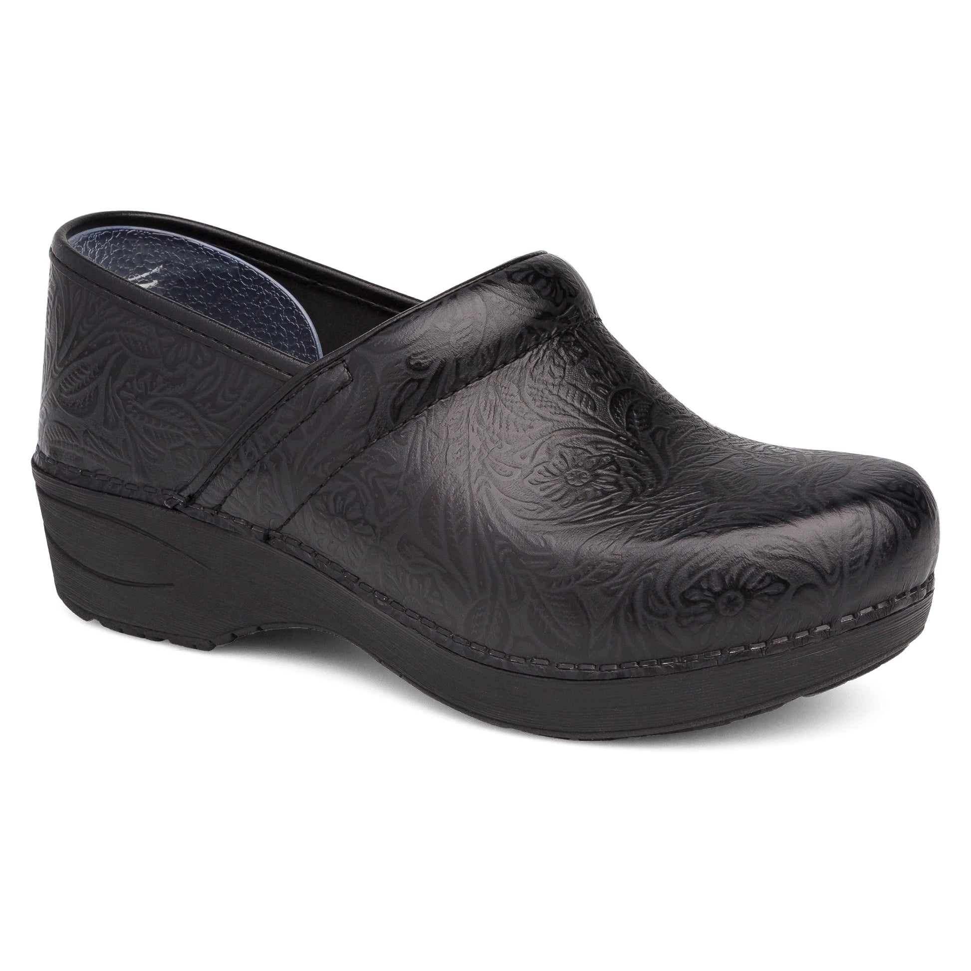 Black Floral Tooled Clog,36