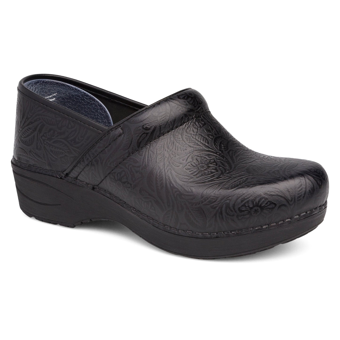 Black Floral Tooled Clog,36