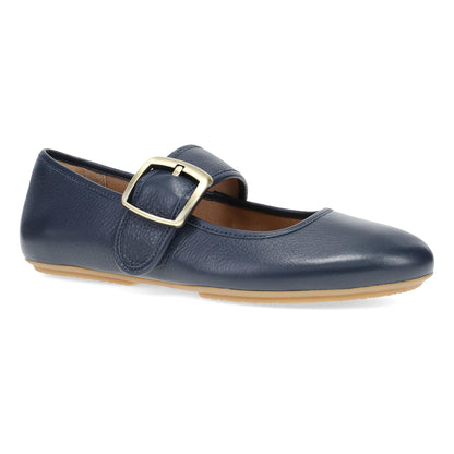 Navy Leather Flat,36