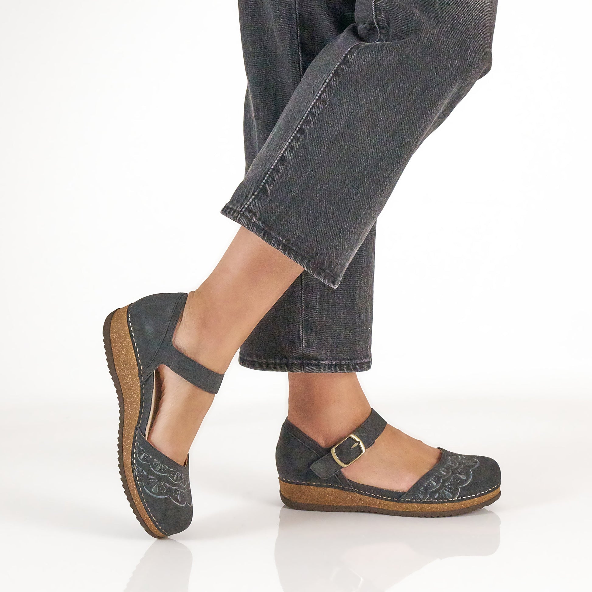 Dansko Mae Charcoal Embroidered Suede