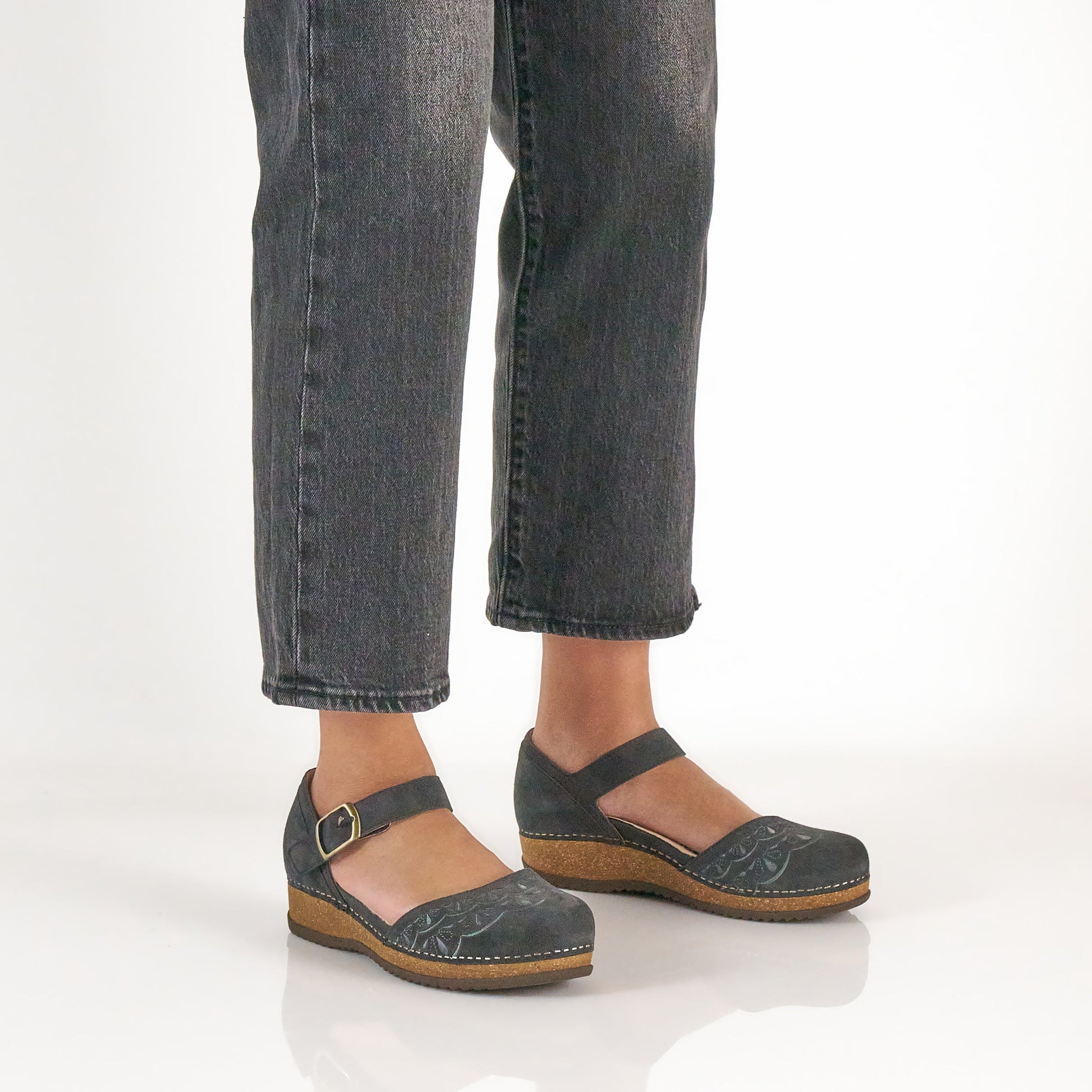 Dansko Mae Charcoal Embroidered Suede