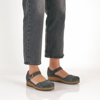 Dansko Mae Charcoal Embroidered Suede