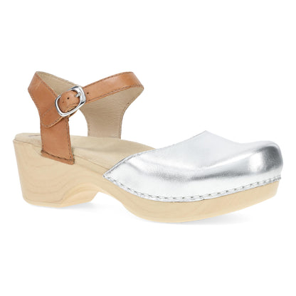Silver/Tan Leather Mary Jane,35